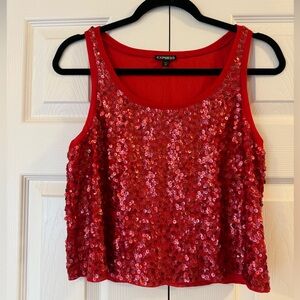 Express Vibrant Red Sequin Crop Top